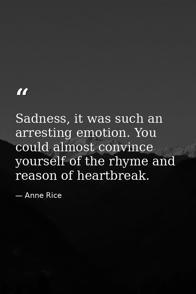 Sadness, it was such an arresting emotion. You could almost convince yourself of the rhyme and reason of heartbreak. — Anne Rice