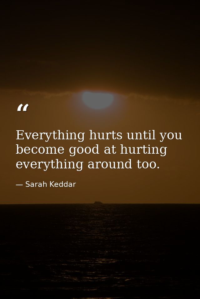 Everything hurts until you become good at hurting everything around too. — Sarah Keddar