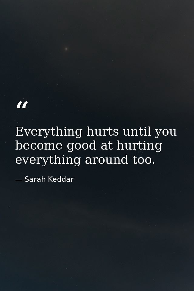 Everything hurts until you become good at hurting everything around too. — Sarah Keddar