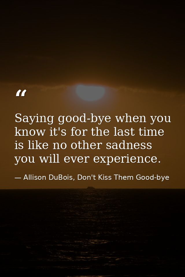 Saying good-bye when you know it's for the last time is like no other sadness you will ever experience. — Allison DuBois, Don't Kiss Them Good-bye
