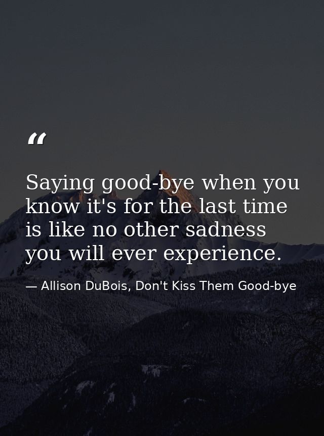 Saying good-bye when you know it's for the last time is like no other sadness you will ever experience. — Allison DuBois, Don't Kiss Them Good-bye