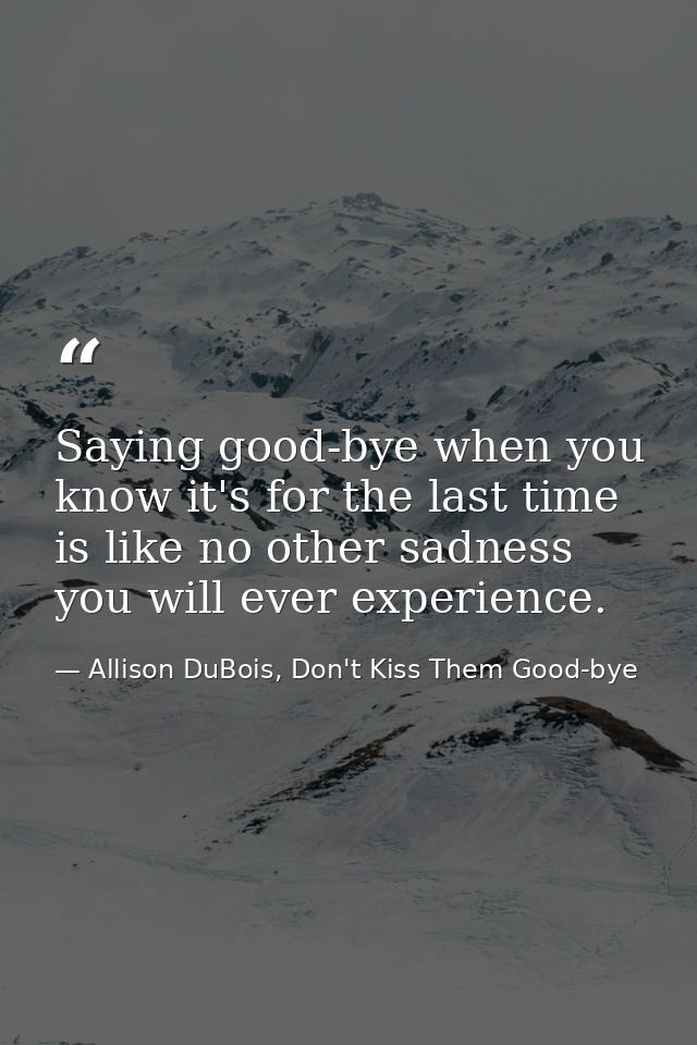 Saying good-bye when you know it's for the last time is like no other sadness you will ever experience. — Allison DuBois, Don't Kiss Them Good-bye