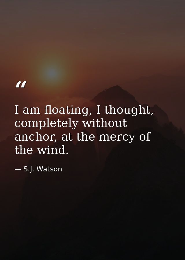 I am floating, I thought, completely without anchor, at the mercy of the wind. — S.J. Watson