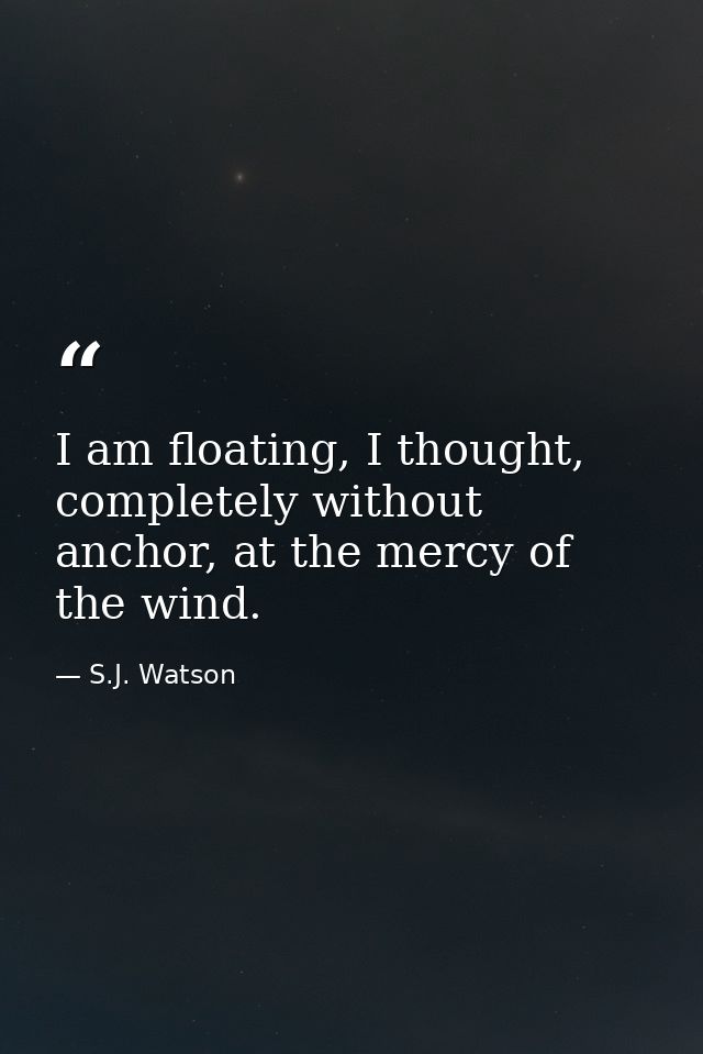 I am floating, I thought, completely without anchor, at the mercy of the wind. — S.J. Watson
