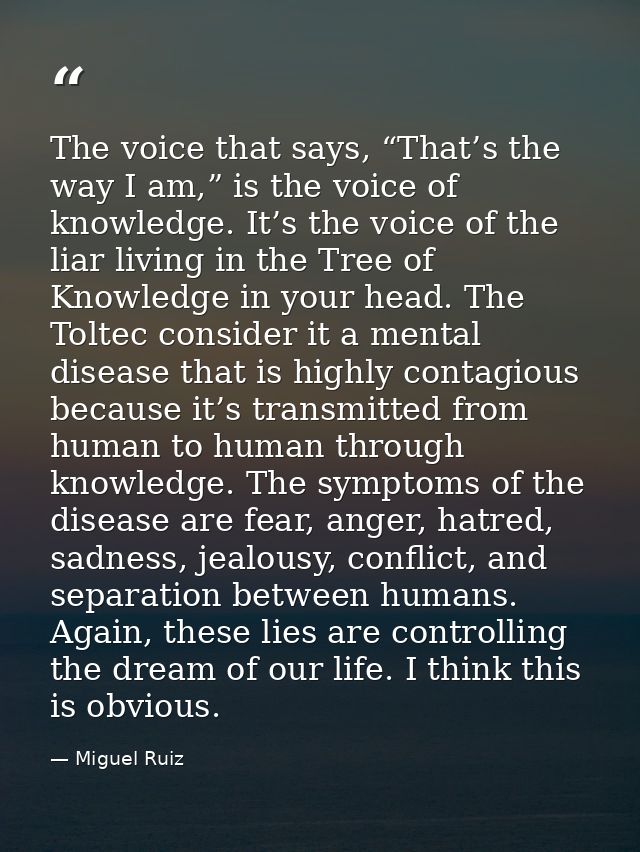 The voice that says, “That’s the way I am,” is the voice of knowledge. It’s the voice of the liar living in the Tree of  — Miguel Ruiz