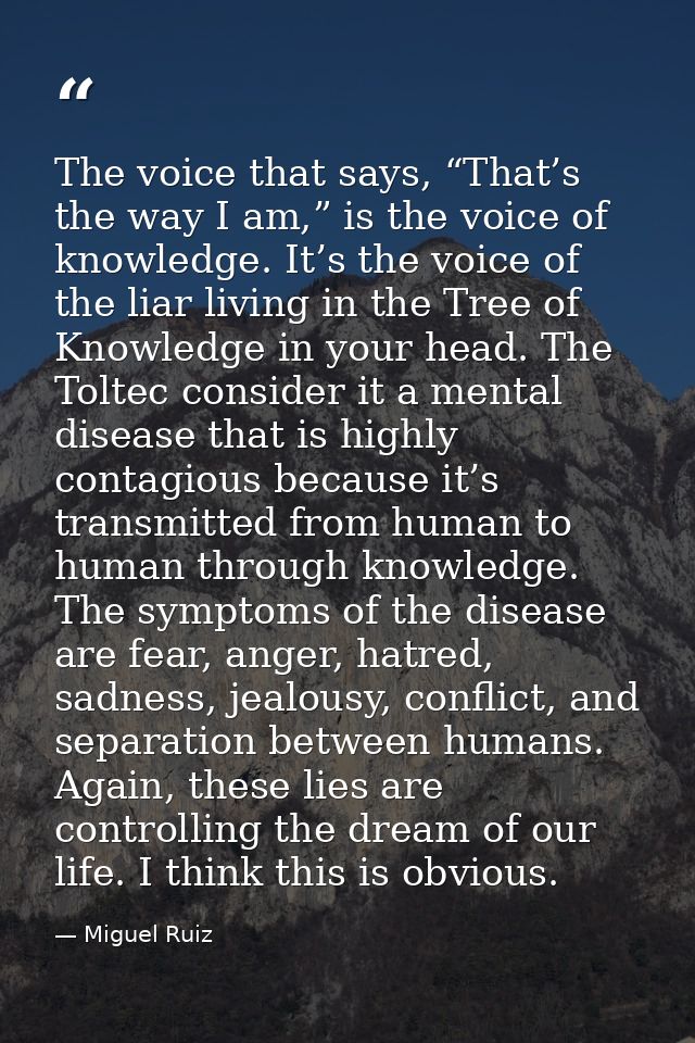 The voice that says, “That’s the way I am,” is the voice of knowledge. It’s the voice of the liar living in the Tree of  — Miguel Ruiz