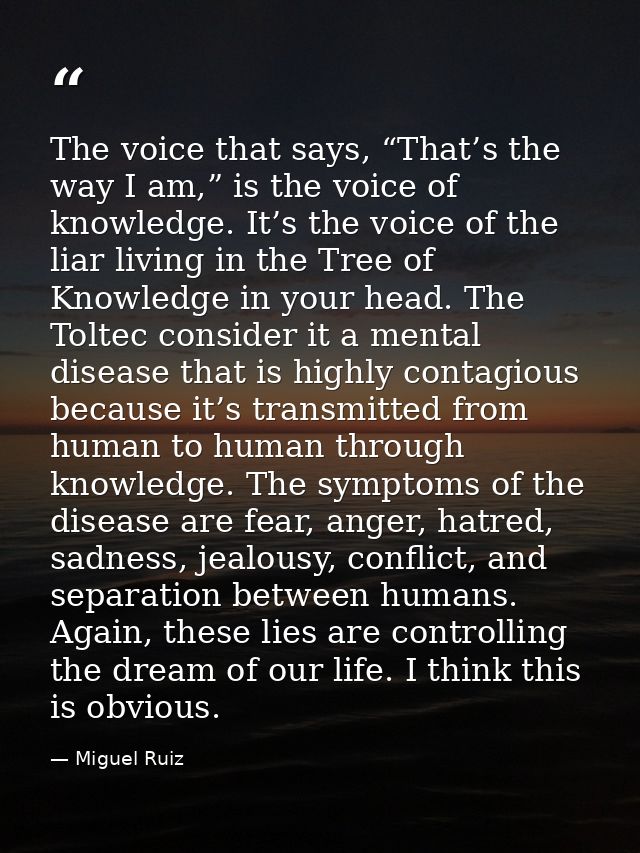The voice that says, “That’s the way I am,” is the voice of knowledge. It’s the voice of the liar living in the Tree of  — Miguel Ruiz