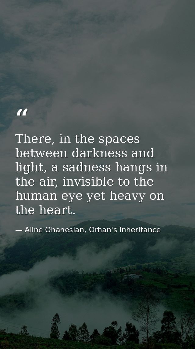There, in the spaces between darkness and light, a sadness hangs in the air, invisible to the human eye yet heavy on the — Aline Ohanesian, Orhan's Inheritance