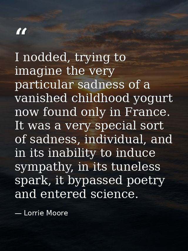 I nodded, trying to imagine the very particular sadness of a vanished childhood yogurt now found only in France. It was  — Lorrie Moore