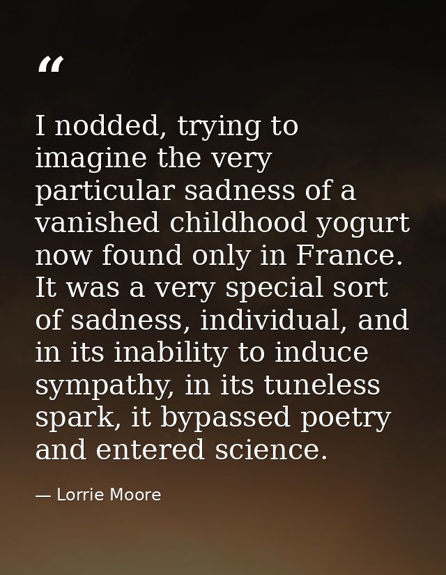 I nodded, trying to imagine the very particular sadness of a vanished childhood yogurt now found only in France. It was  — Lorrie Moore