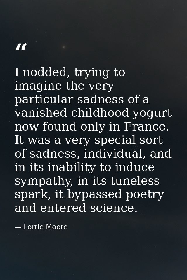 I nodded, trying to imagine the very particular sadness of a vanished childhood yogurt now found only in France. It was  — Lorrie Moore