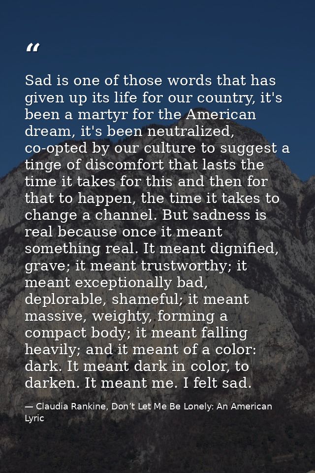 Sad is one of those words that has given up its life for our country, it's been a martyr for the American dream, it's be — Claudia Rankine, Don’t Let Me Be Lonely: An American Lyric
