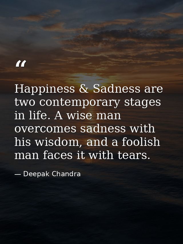 Happiness & Sadness are two contemporary stages in life. A wise man overcomes sadness with his wisdom, and a foolish man — Deepak Chandra
