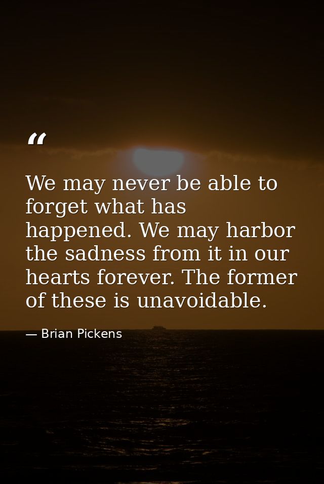We may never be able to forget what has happened. We may harbor the sadness from it in our hearts forever. The former of — Brian Pickens