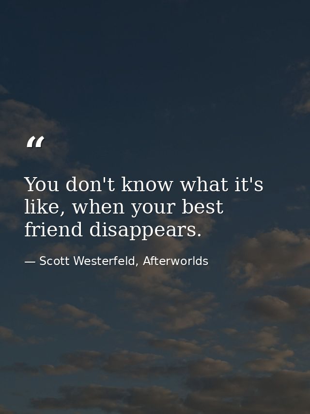 You don't know what it's like, when your best friend disappears. — Scott Westerfeld, Afterworlds