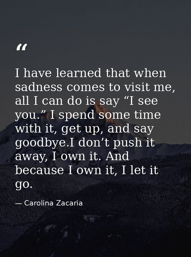 I have learned that when sadness comes to visit me, all I can do is say “I see you.” I spend some time with it, get up,  — Carolina Zacaria