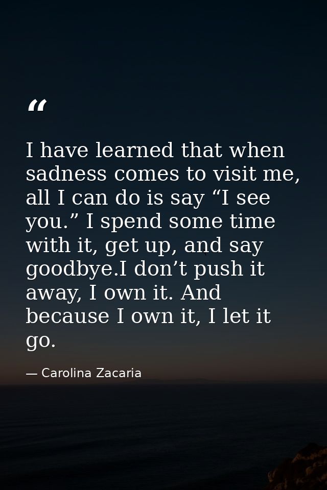 I have learned that when sadness comes to visit me, all I can do is say “I see you.” I spend some time with it, get up,  — Carolina Zacaria