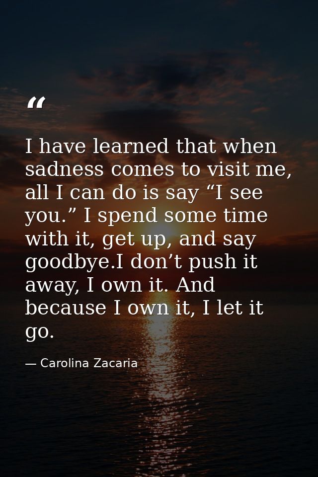 I have learned that when sadness comes to visit me, all I can do is say “I see you.” I spend some time with it, get up,  — Carolina Zacaria