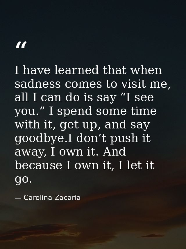 I have learned that when sadness comes to visit me, all I can do is say “I see you.” I spend some time with it, get up,  — Carolina Zacaria