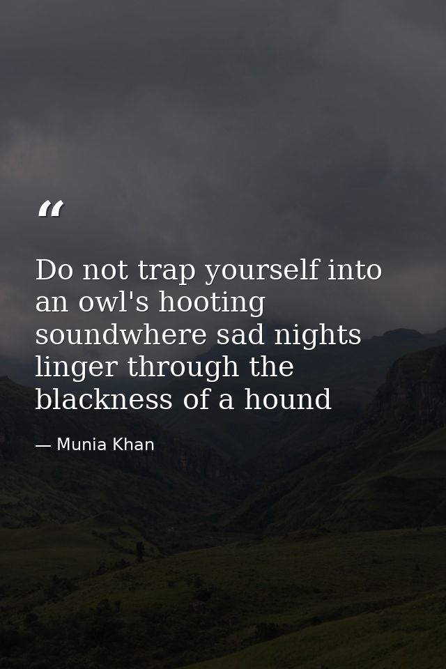 Do not trap yourself into an owl's hooting soundwhere sad nights linger through the blackness of a hound — Munia Khan