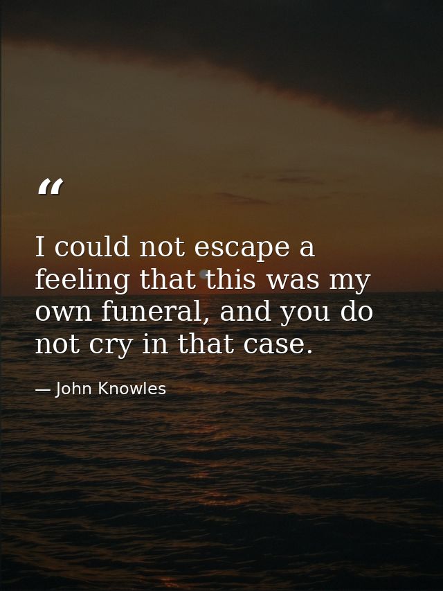 I could not escape a feeling that this was my own funeral, and you do not cry in that case. — John Knowles