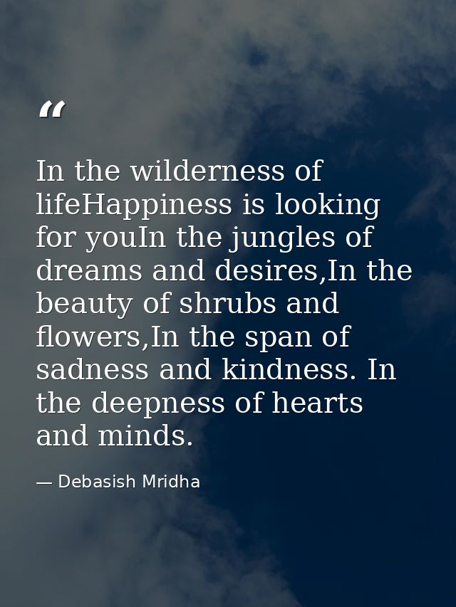In the wilderness of lifeHappiness is looking for youIn the jungles of dreams and desires,In the beauty of shrubs and fl — Debasish Mridha