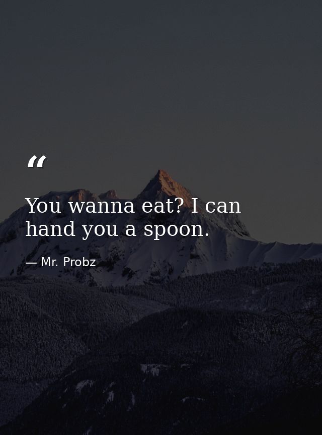 You wanna eat? I can hand you a spoon. — Mr. Probz