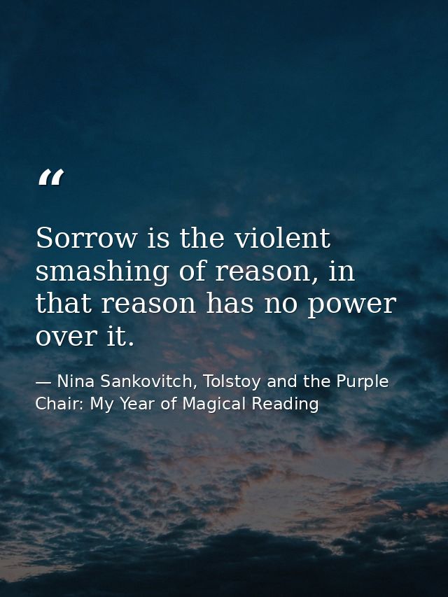 Sorrow is the violent smashing of reason, in that reason has no power over it. — Nina Sankovitch, Tolstoy and the Purple Chair: My Year of Magical Reading