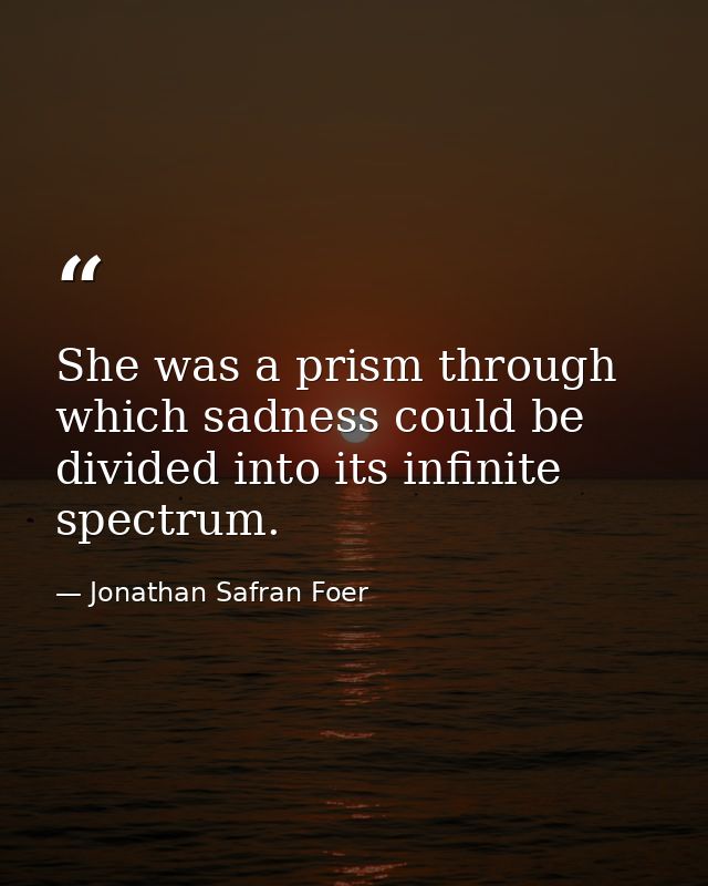 She was a prism through which sadness could be divided into its infinite spectrum. — Jonathan Safran Foer