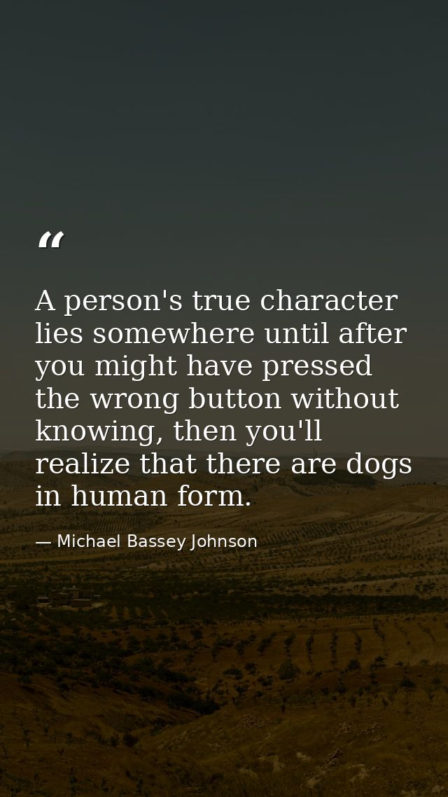 A person's true character lies somewhere until after you might have pressed the wrong button without knowing, then you'l — Michael Bassey Johnson