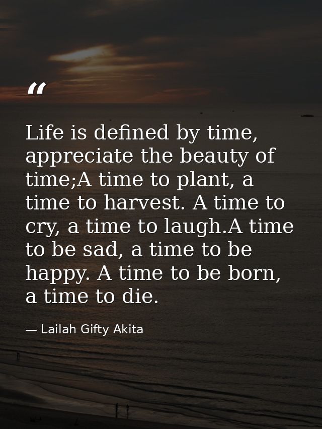 Life is defined by time, appreciate the beauty of time;A time to plant, a time to harvest. A time to cry, a time to laug — Lailah Gifty Akita