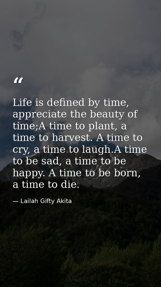 Life is defined by time, appreciate the beauty of time;A time to plant, a time to harvest. A time to cry, a time to laug — Lailah Gifty Akita