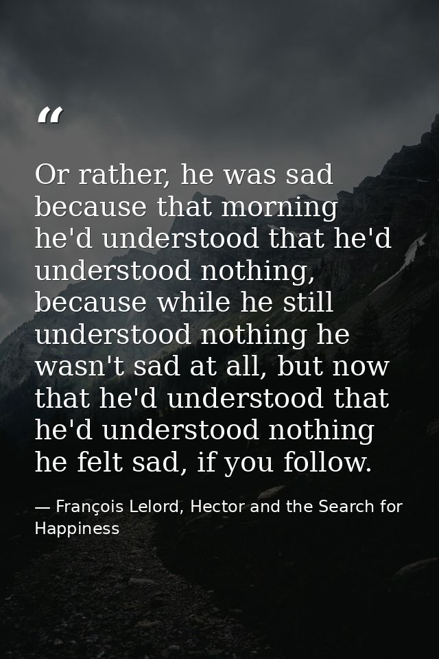 Or rather, he was sad because that morning he'd understood that he'd understood nothing, because while he still understo — François Lelord, Hector and the Search for Happiness