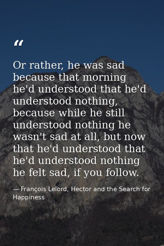 Or rather, he was sad because that morning he'd understood that he'd understood nothing, because while he still understo — François Lelord, Hector and the Search for Happiness