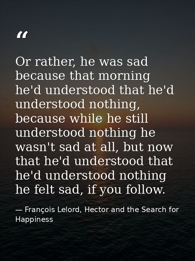 Or rather, he was sad because that morning he'd understood that he'd understood nothing, because while he still understo — François Lelord, Hector and the Search for Happiness
