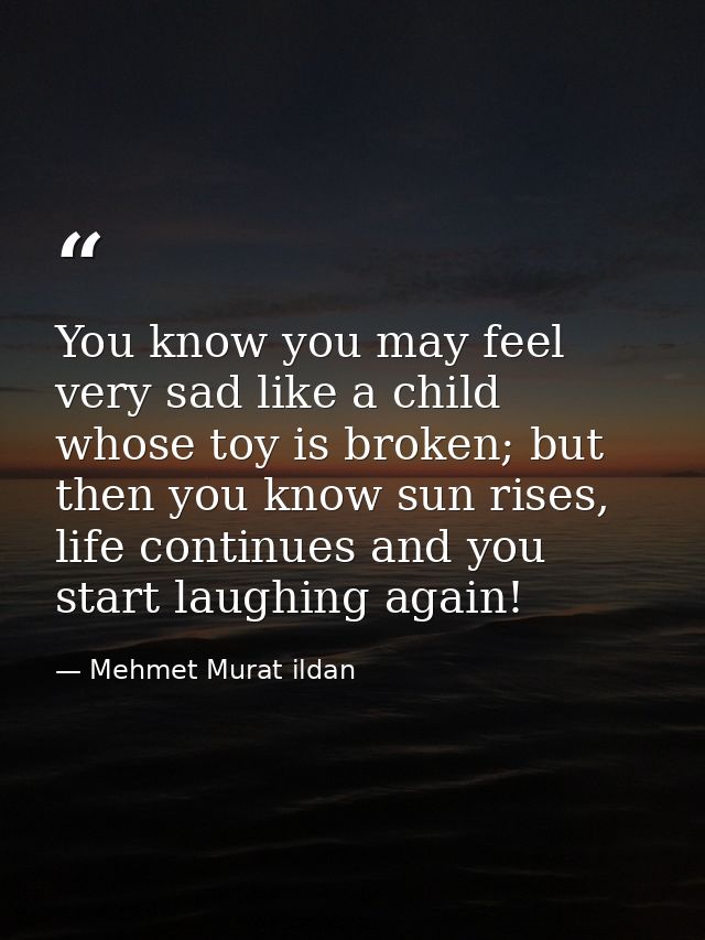 You know you may feel very sad like a child whose toy is broken; but then you know sun rises, life continues and you sta — Mehmet Murat ildan