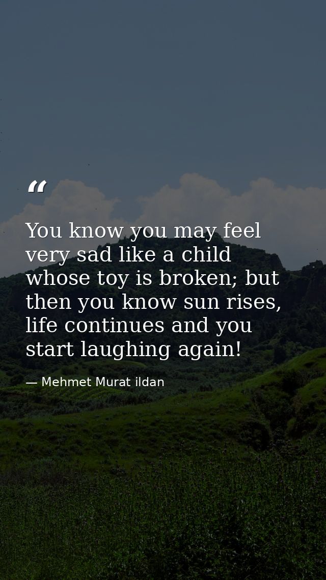 You know you may feel very sad like a child whose toy is broken; but then you know sun rises, life continues and you sta — Mehmet Murat ildan