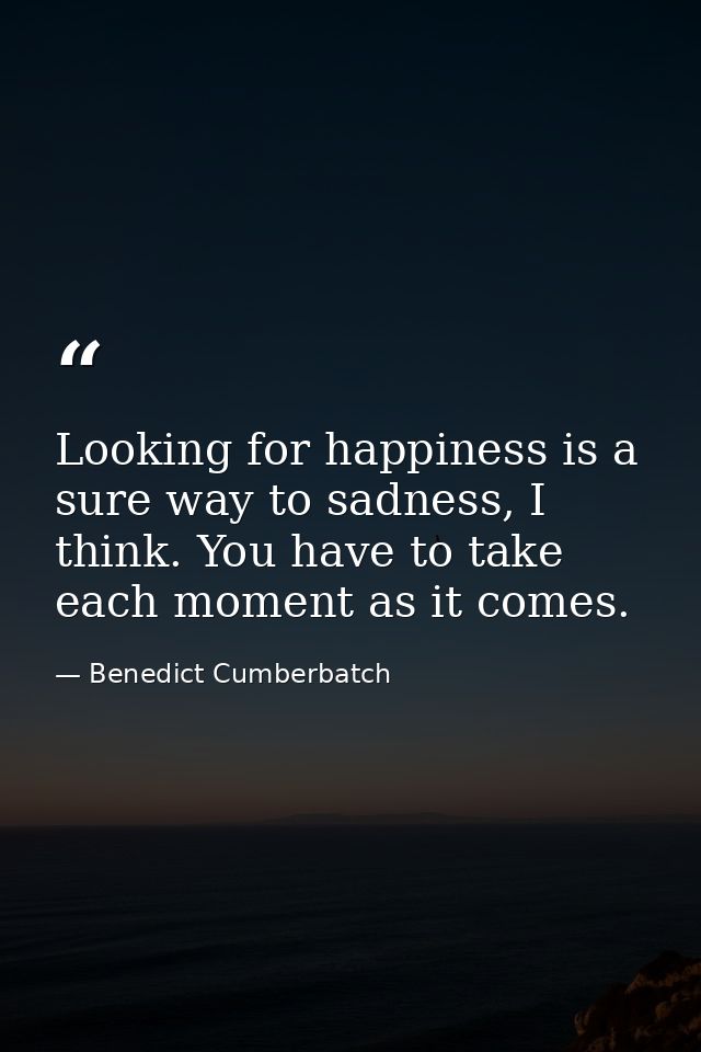 Looking for happiness is a sure way to sadness, I think. You have to take each moment as it comes. — Benedict Cumberbatch