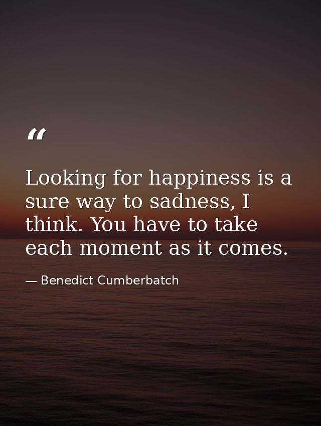 Looking for happiness is a sure way to sadness, I think. You have to take each moment as it comes. — Benedict Cumberbatch