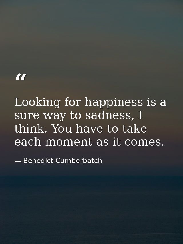 Looking for happiness is a sure way to sadness, I think. You have to take each moment as it comes. — Benedict Cumberbatch