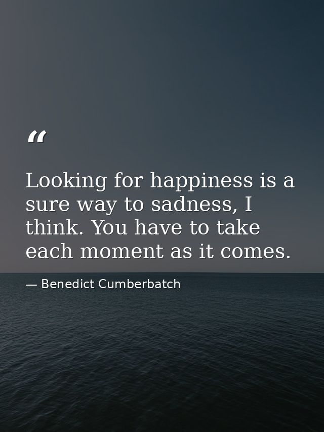 Looking for happiness is a sure way to sadness, I think. You have to take each moment as it comes. — Benedict Cumberbatch