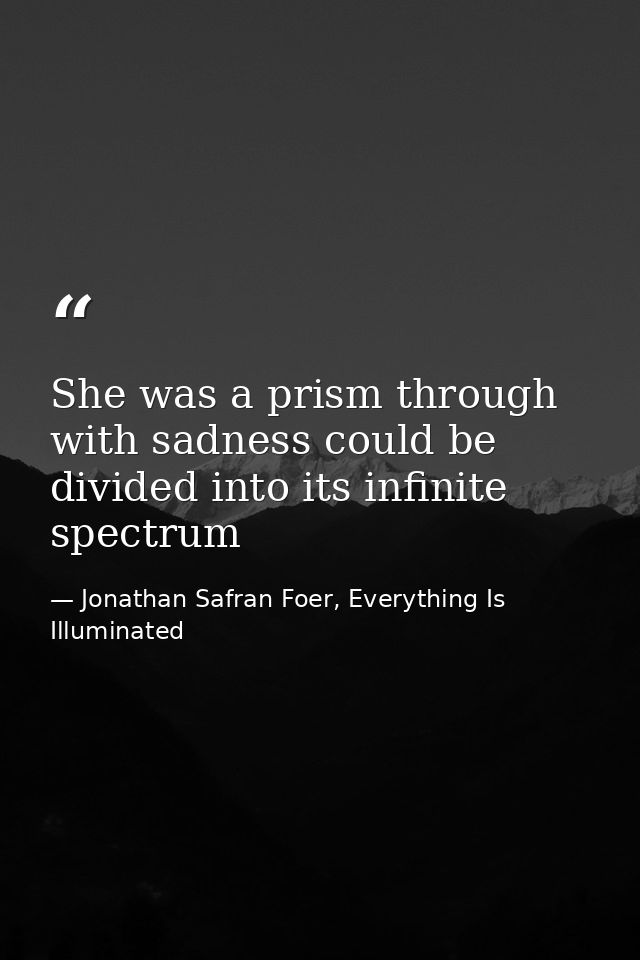 She was a prism through with sadness could be divided into its infinite spectrum — Jonathan Safran Foer, Everything Is Illuminated