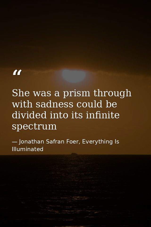 She was a prism through with sadness could be divided into its infinite spectrum — Jonathan Safran Foer, Everything Is Illuminated