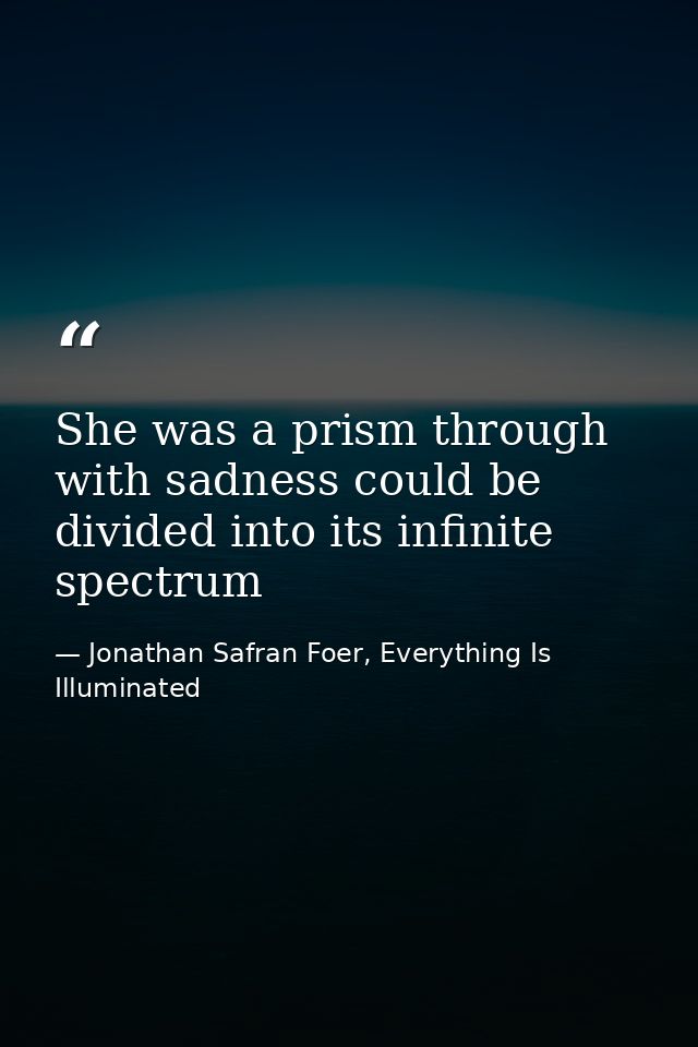 She was a prism through with sadness could be divided into its infinite spectrum — Jonathan Safran Foer, Everything Is Illuminated