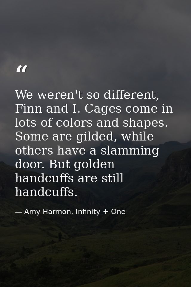 We weren't so different, Finn and I. Cages come in lots of colors and shapes. Some are gilded, while others have a slamm — Amy Harmon, Infinity + One