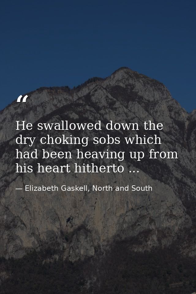 He swallowed down the dry choking sobs which had been heaving up from his heart hitherto ... — Elizabeth Gaskell, North and South