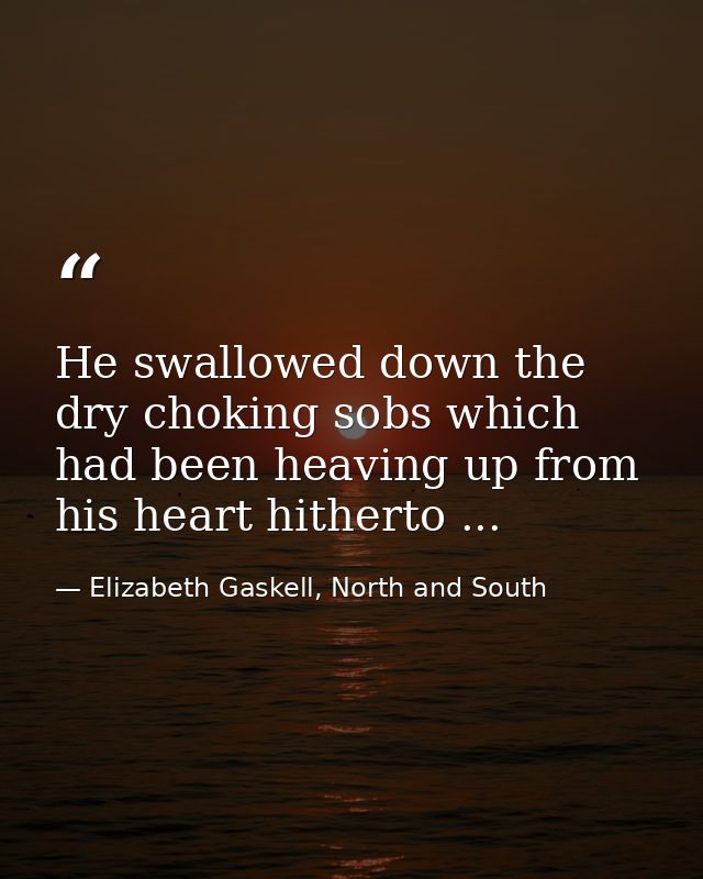 He swallowed down the dry choking sobs which had been heaving up from his heart hitherto ... — Elizabeth Gaskell, North and South