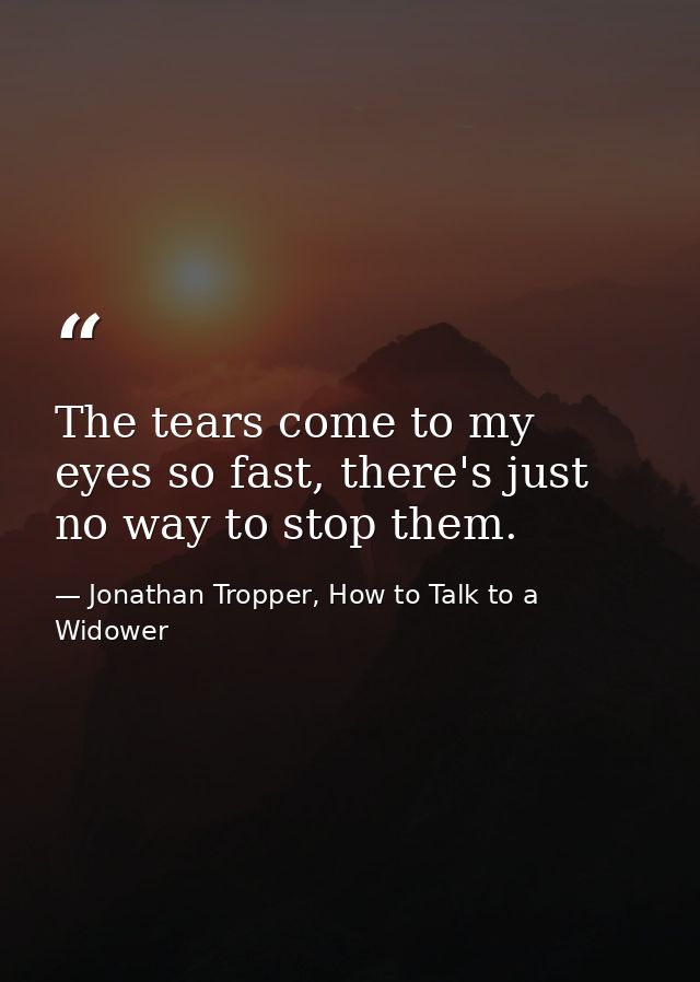 The tears come to my eyes so fast, there's just no way to stop them. — Jonathan Tropper, How to Talk to a Widower