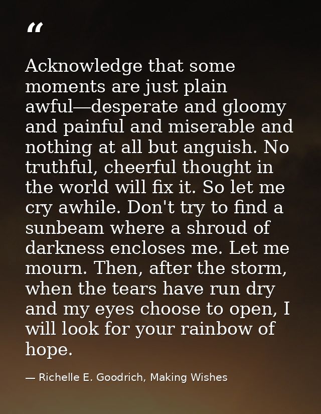 Acknowledge that some moments are just plain awful―desperate and gloomy and painful and miserable and nothing at all but — Richelle E. Goodrich, Making Wishes
