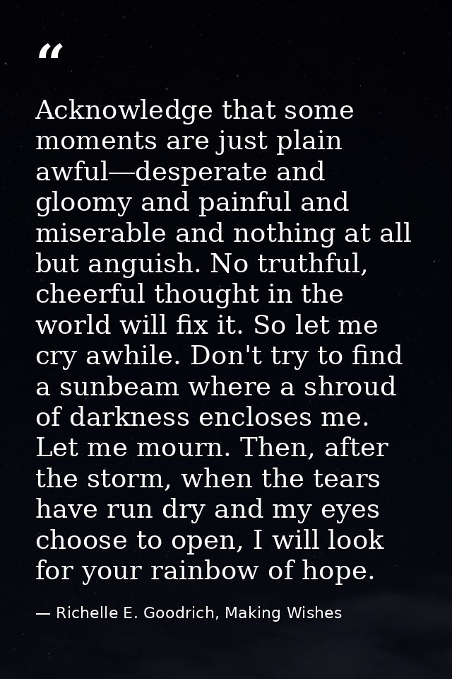 Acknowledge that some moments are just plain awful―desperate and gloomy and painful and miserable and nothing at all but — Richelle E. Goodrich, Making Wishes